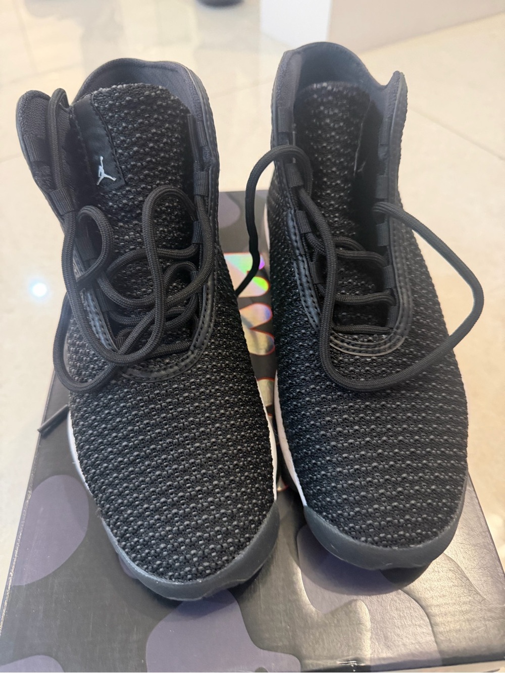 Jordan Kids Black Knit Slip-On Lace Sneakers